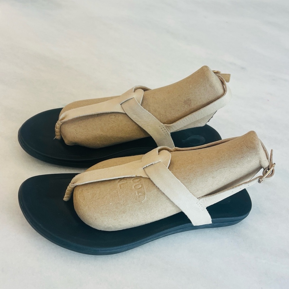 Olukai 'EKEKEU Women's Thong Slingback Sandals Tapa/Black Beige Size 7 - Picture 5 of 12